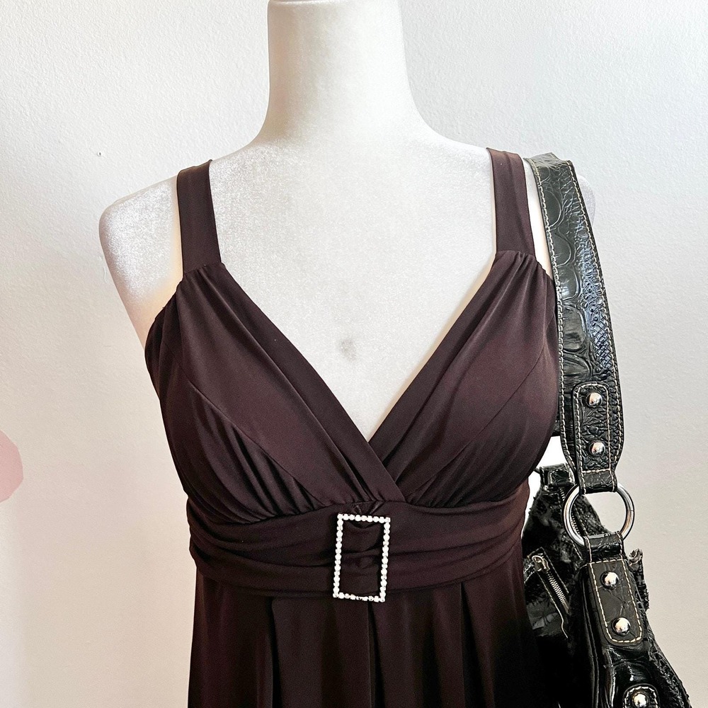 Vintage Brown Babydoll Mini Dress 2000s Vintage Retro‎ 90s Sz 8 - Picture 2 of 7